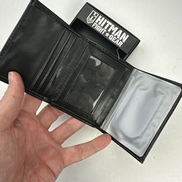 Hitman Fight Gear Black Leather Mens Tri Fold Wallet Destruction of Our Enemies - Picture 2 of 3